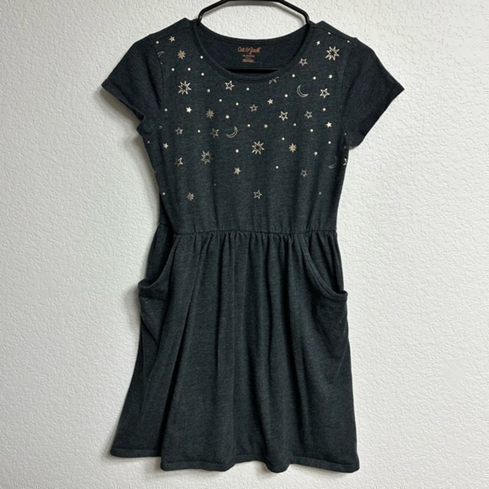 CAT & JACK Girl’s Star and Moon Gray Dress w/ Pockets! (Size 14/16)